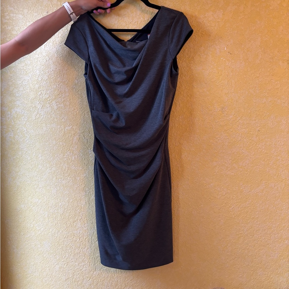 White House Black Market Grey Ruched Midi Dress